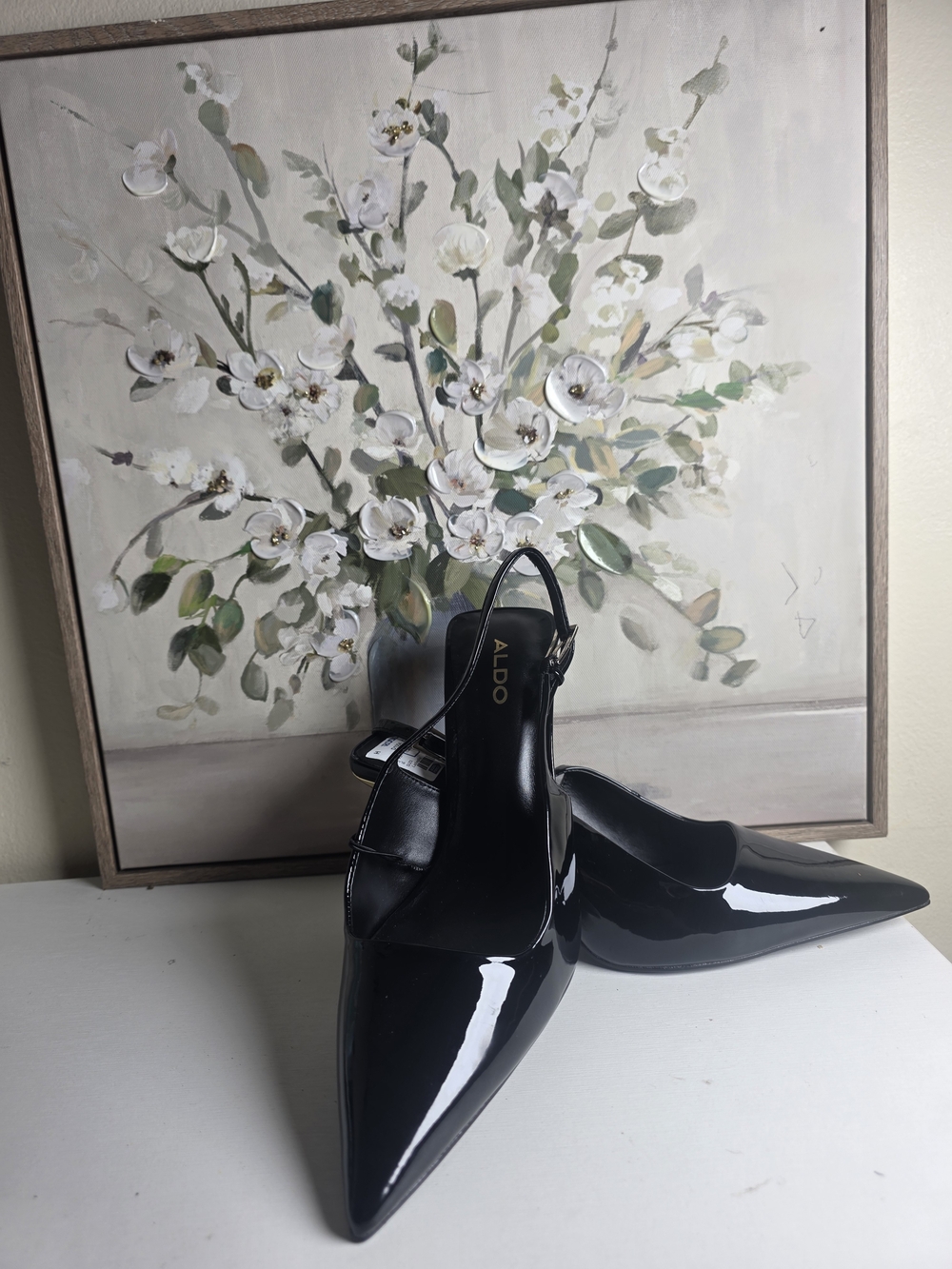 ALDO Black Patent Pointed-Toe Slingback Pumps